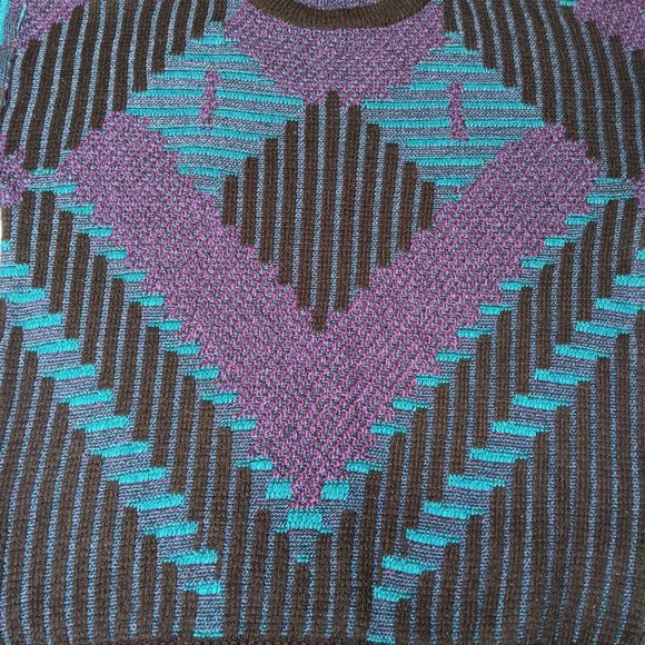 Vintage 90s Nuovo New Forces Large Sweater 3D Look Blue Black Purple Geometric - Picture 5 of 13